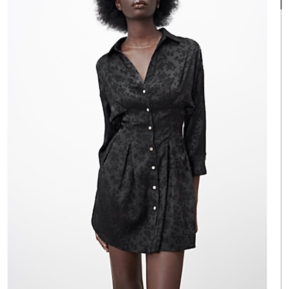 NWT❗️Zara Black Jacquard Shirt Dress